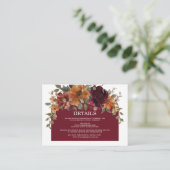 Carte D'accompagnement Bourgogne Brûlé Orange Rust Floral Détails Mariage (Debout devant)