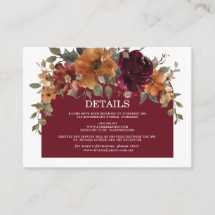 Carte D'accompagnement Bourgogne Brûlé Orange Rust Floral Détails Mariage