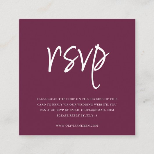 Carte D'accompagnement Bourgogne | Code QR | RSVP de mariage (Devant)