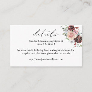 Carte D'accompagnement Bourgogne & Dusty Blush Pink 5 Détails floraux SM