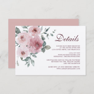 Carte D'accompagnement Bourgogne Dusty Rose Floral Détails du Mariage