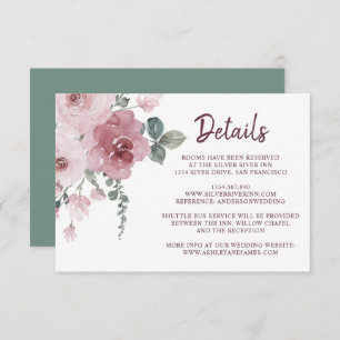 Carte D'accompagnement Bourgogne Dusty Rose Floral Détails du Mariage