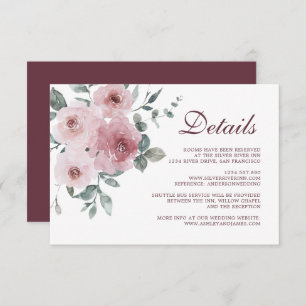 Carte D'accompagnement Bourgogne Dusty Rose Floral Détails Mariage Enclos
