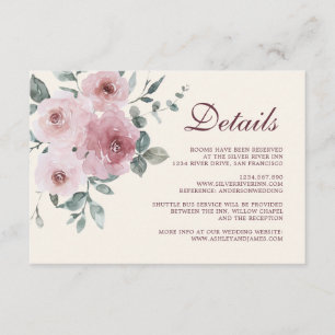 Carte D'accompagnement Bourgogne Dusty Rose Floral Détails Mariage Enclos
