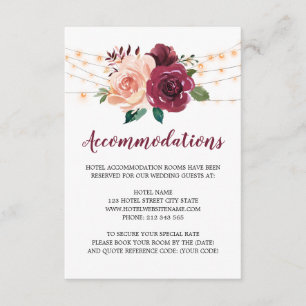 Carte D'accompagnement Bourgogne Dusty Rose Floral Mariage Logement
