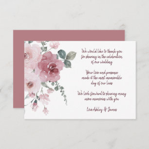 Carte D'accompagnement Bourgogne Dusty rose Mariage Merci