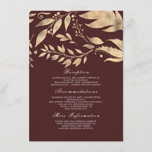 Carte D'accompagnement Bourgogne et Gold Information du Mariage de automn (Devant)