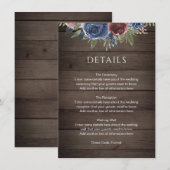 Carte D'accompagnement Bourgogne et marine Blush Floral Rustic Wood Maria (Devant / Derrière)