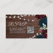 Carte D'accompagnement Bourgogne et marine Fleur bleue Russe Mariage QR R (Devant)