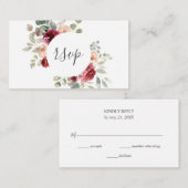 Carte D'accompagnement Bourgogne Fleurs Roses Claires Mariage Vert RSVP (Devant / Derrière)