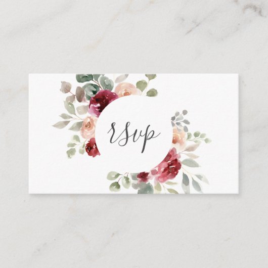 Carte D'accompagnement Bourgogne Fleurs Roses Claires Mariage Vert RSVP (Devant)