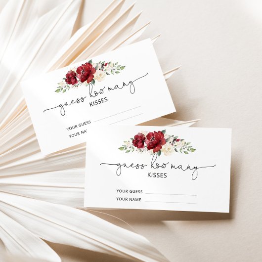 Carte D'accompagnement Bourgogne floral devinez combien de baisers jeu nu