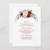 Carte D'accompagnement Bourgogne Floral Mariage Information Invité (Devant / Derrière)