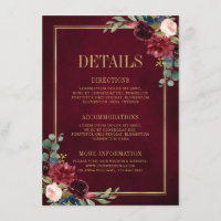 Bourgogne Floral Or Navy Blue Détails de Mariage E