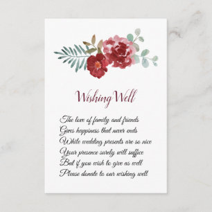 Carte D'accompagnement Bourgogne Floral Rose Folio Mariage Wishing well
