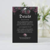 Carte D'accompagnement Bourgogne Gothique Floral Skull Détails du Mariage (Debout devant)