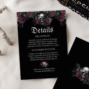 Carte D'accompagnement Bourgogne Gothique Floral Skull Détails du Mariage