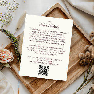 Carte D'accompagnement Bourgogne & Ivoire Code QR Détails des invités de