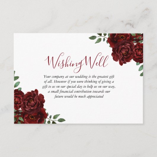 Carte D'accompagnement Bourgogne Rose Romantique Mariage bien souhaité (Devant)