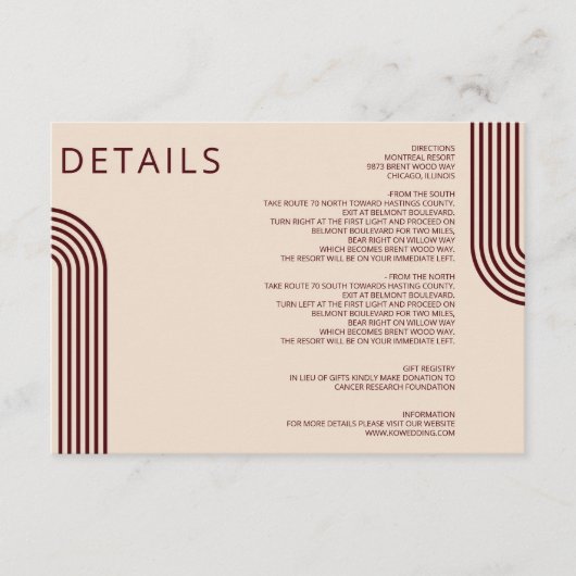 Carte D'accompagnement Bourgogne Rustique Boho Aronné Moderne Mariage Enc (Devant)