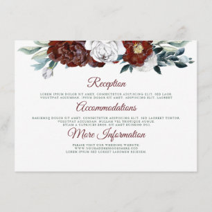 Carte D'accompagnement Bourgogne Turquoise et Blanc Mariage Information I