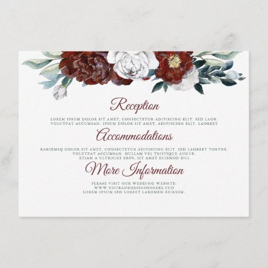 Carte D'accompagnement Bourgogne Turquoise et Blanc Mariage Information I (Devant)