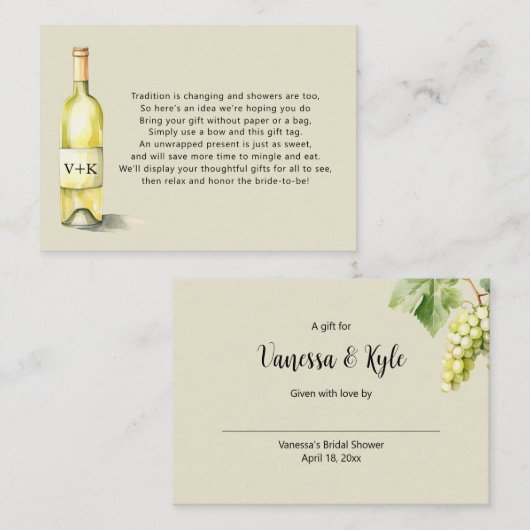 Carte D'accompagnement Bouteille blanche affiche bracelet douche nuptiale (Devant / Derrière)