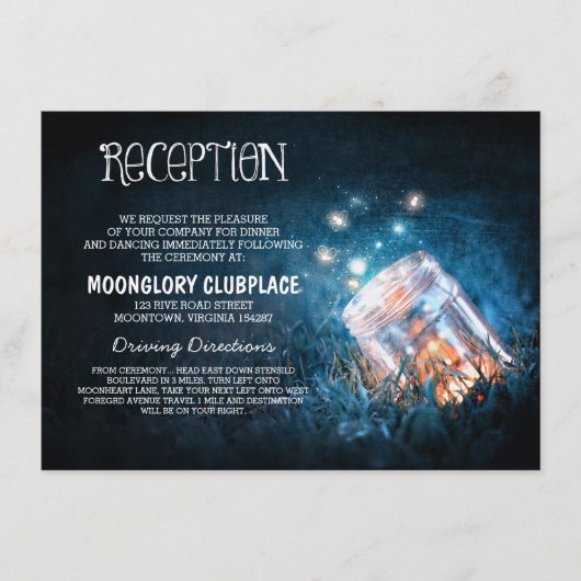 Carte D'accompagnement bouteilles mason lucioles nuit bleue réception de  (Devant)