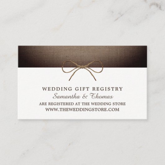 Carte D'accompagnement Bow Burlap Rustique, Registre Cadeau (Devant)