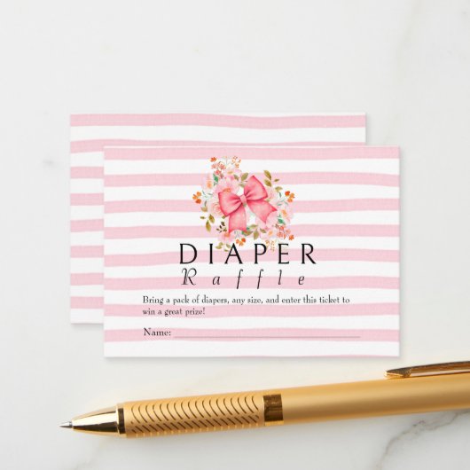 Carte D'accompagnement Bow rose baby shower d'aquarelle florale (Devant/Arrière en situation)