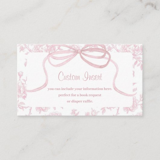 Carte D'accompagnement Bow rose clair et Baby shower en toile (Devant)