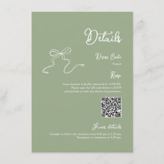 Carte D'accompagnement Bow Sage Green Détails Qr code RSVP