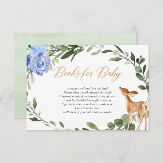 Carte D'accompagnement Boy cerf bleu or vert demande de réservation insér (Devant / Derrière)