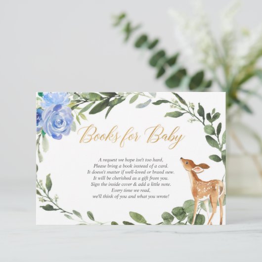 Carte D'accompagnement Boy cerf bleu or vert demande de réservation insér (Debout devant)