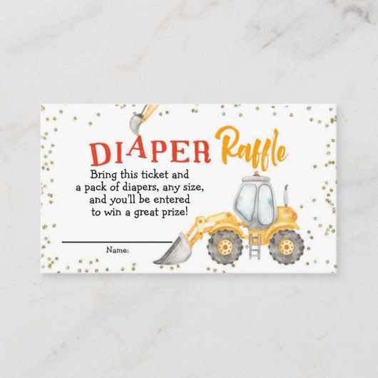 Carte D'accompagnement Boy Construction Yellow Truck Diaper Raffle (Devant)