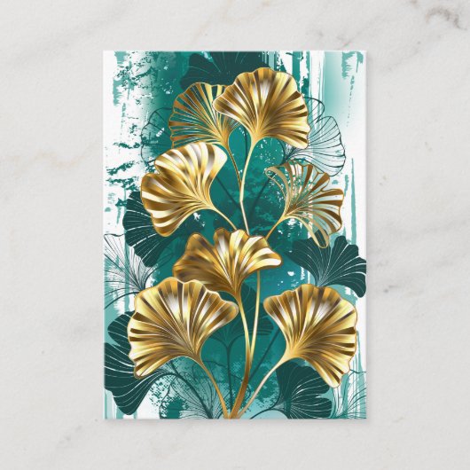 Carte D'accompagnement Branche avec Feuilles d'or Ginko Biloba (Devant)