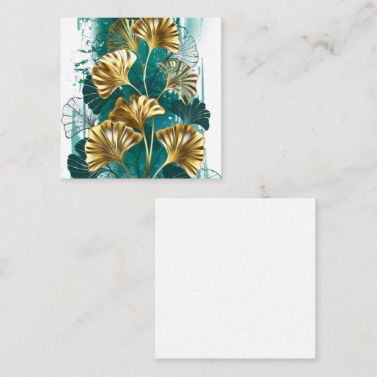 Carte D'accompagnement Branche avec Feuilles d'or Ginko Biloba (Devant / Derrière)