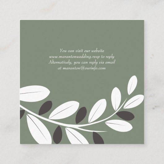 Carte D'accompagnement Branche d'olive, code QR RSVP mariage méditerranée (Dos)