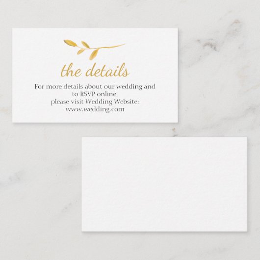 Carte D'accompagnement Branche élégante or. Détails du site web Mariage c (Devant / Derrière)