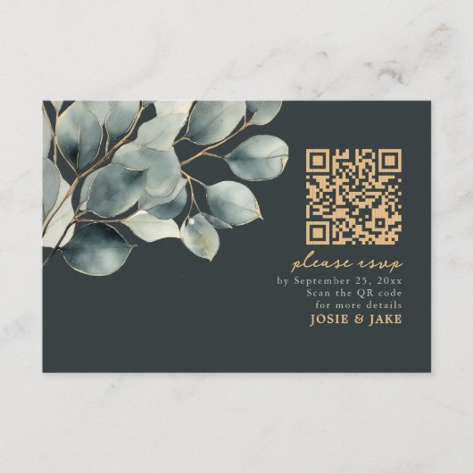 Carte D'accompagnement Branche Eucalyptus, mariage vert rsvp (Devant)