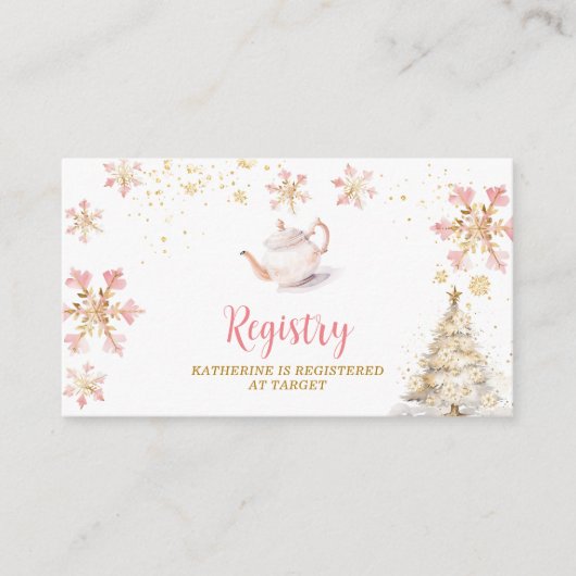 Carte D'accompagnement Brewing Pink Winter Tea Party Baby Shower Registry (Devant)