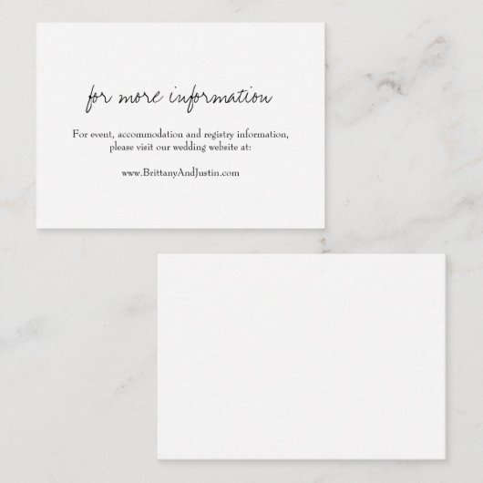 Carte D'accompagnement Brittany Modern White Calligraphy Mariage Website (Devant / Derrière)