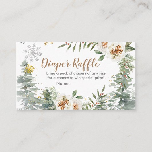 Carte D'accompagnement Brochure Raffle Hiver Blanc Floral Pins Arbres (Devant)
