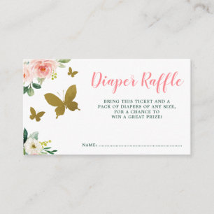Carte D'accompagnement Brochure rose or floral papillon Girl Diaper Raffl