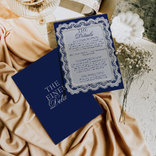 Carte D'accompagnement Broderie Royale Bleue Nappe de Détail de Mariage O