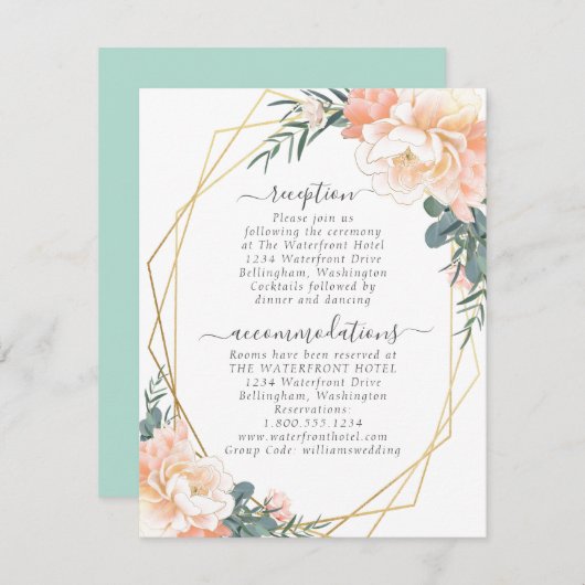 Carte D'accompagnement Brosse Flore Broche Or Mint Vert Mariage Détails (Devant / Derrière)