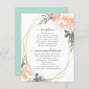 Carte D'accompagnement Brosse Flore Broche Or Mint Vert Mariage Détails