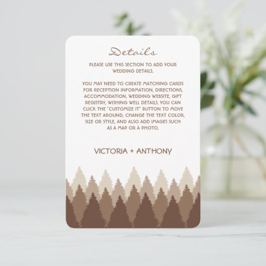 Carte D'accompagnement Brown Forest Range Woodland Mariage Détails (Debout devant)