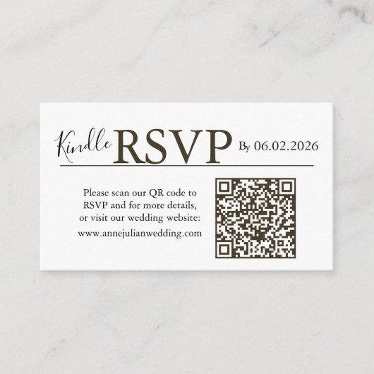 Carte D'accompagnement Brown landscape RSVP QR Code Card  Modern Wedding (Devant)