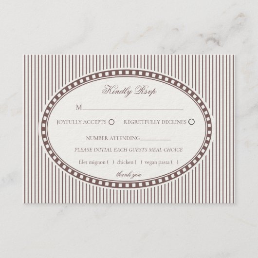 Carte D'accompagnement Brown Mocha Striped Harlequin Pattern Wedding RSVP (Devant)